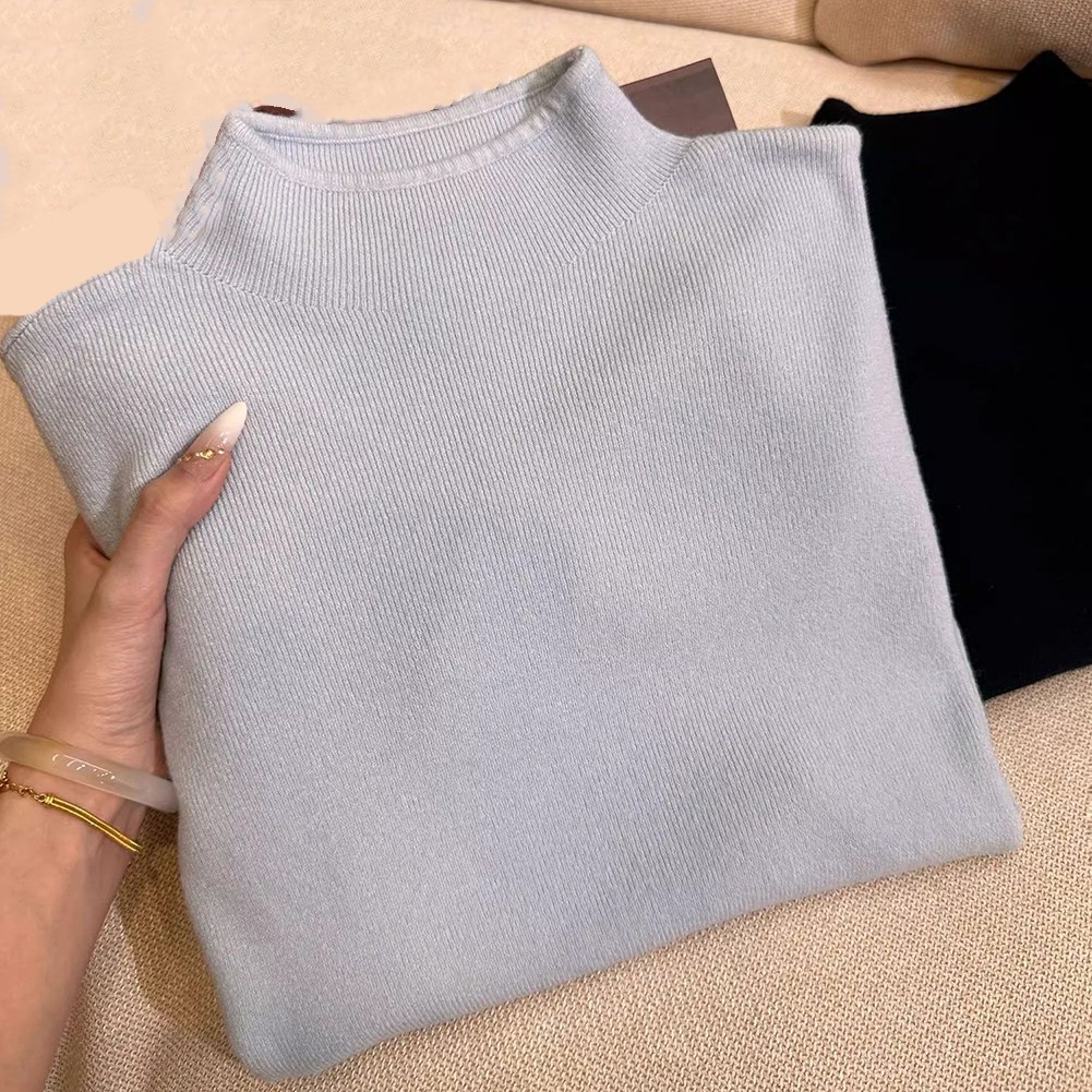 Soft Knitted Long Sleeve Top for Women Half Turtleneck Solid Color Style - Picture 30 of 32