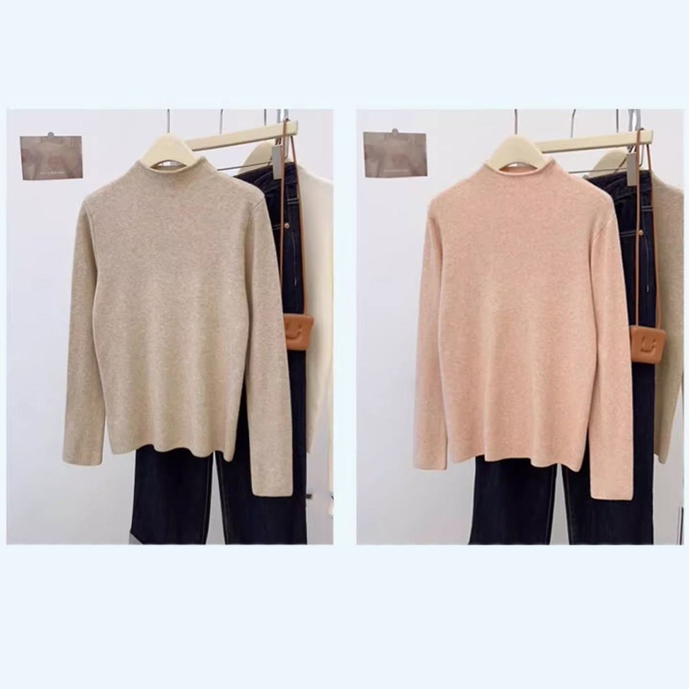 Soft Knitted Long Sleeve Top for Women Half Turtleneck Solid Color Style - Picture 23 of 32