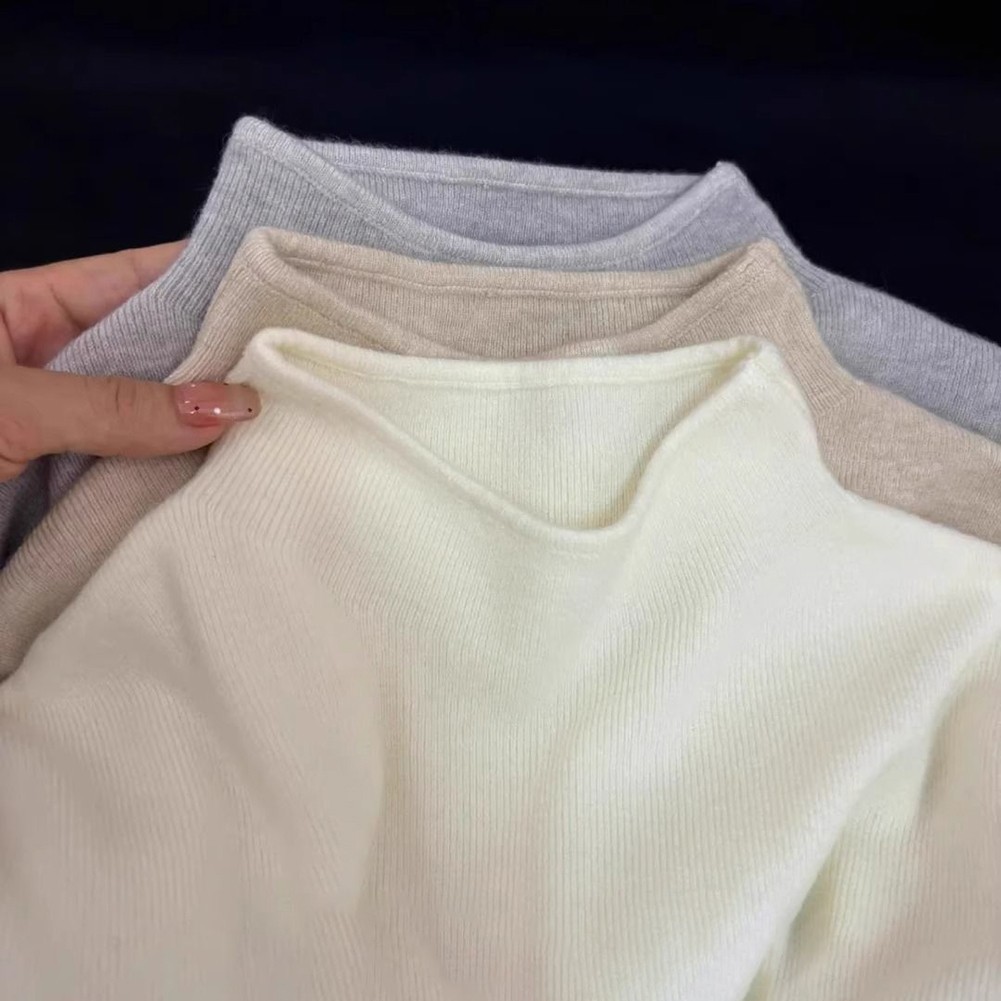 Soft Knitted Long Sleeve Top for Women Half Turtleneck Solid Color Style - Picture 17 of 32