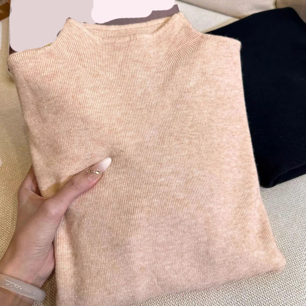 Soft Knitted Long Sleeve Top for Women Half Turtleneck Solid Color Style - Picture 27 of 32