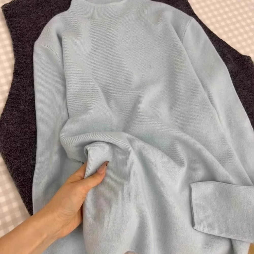 Soft Knitted Long Sleeve Top for Women Half Turtleneck Solid Color Style - Picture 31 of 32