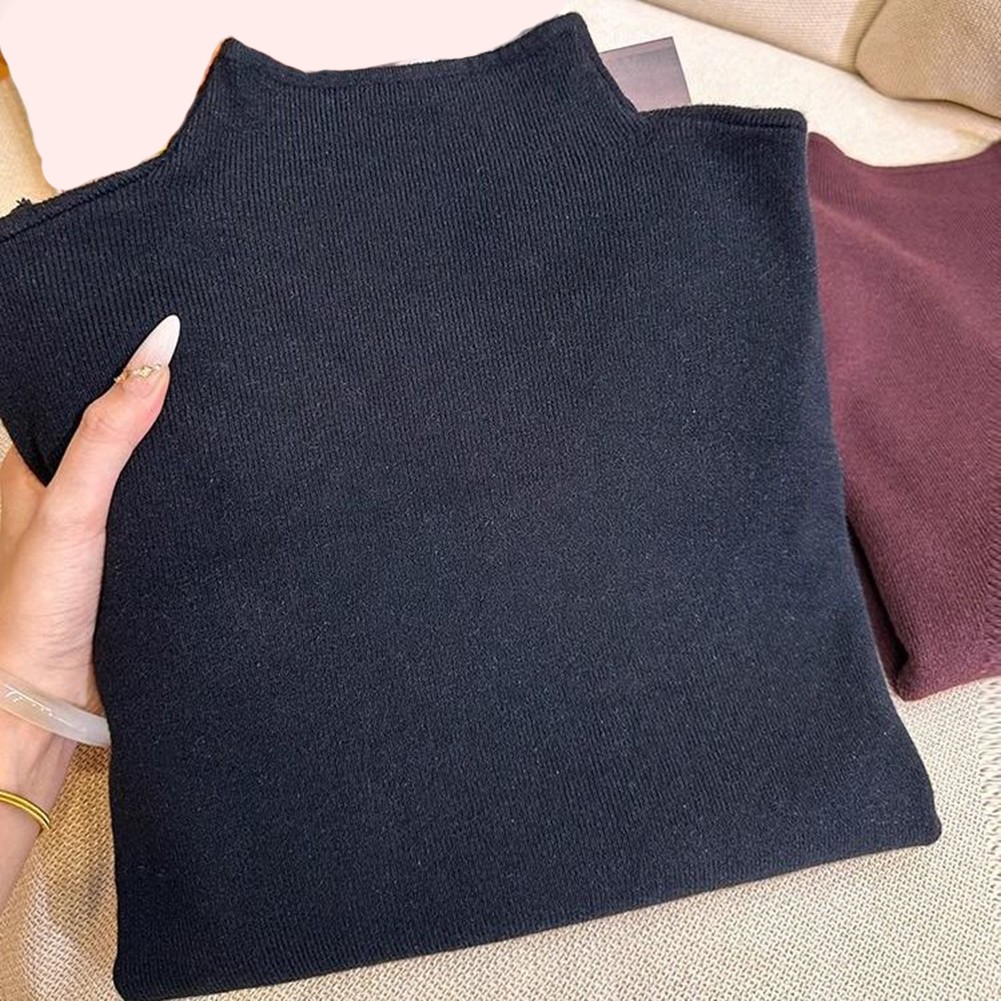 Soft Knitted Long Sleeve Top for Women Half Turtleneck Solid Color Style - Picture 13 of 32