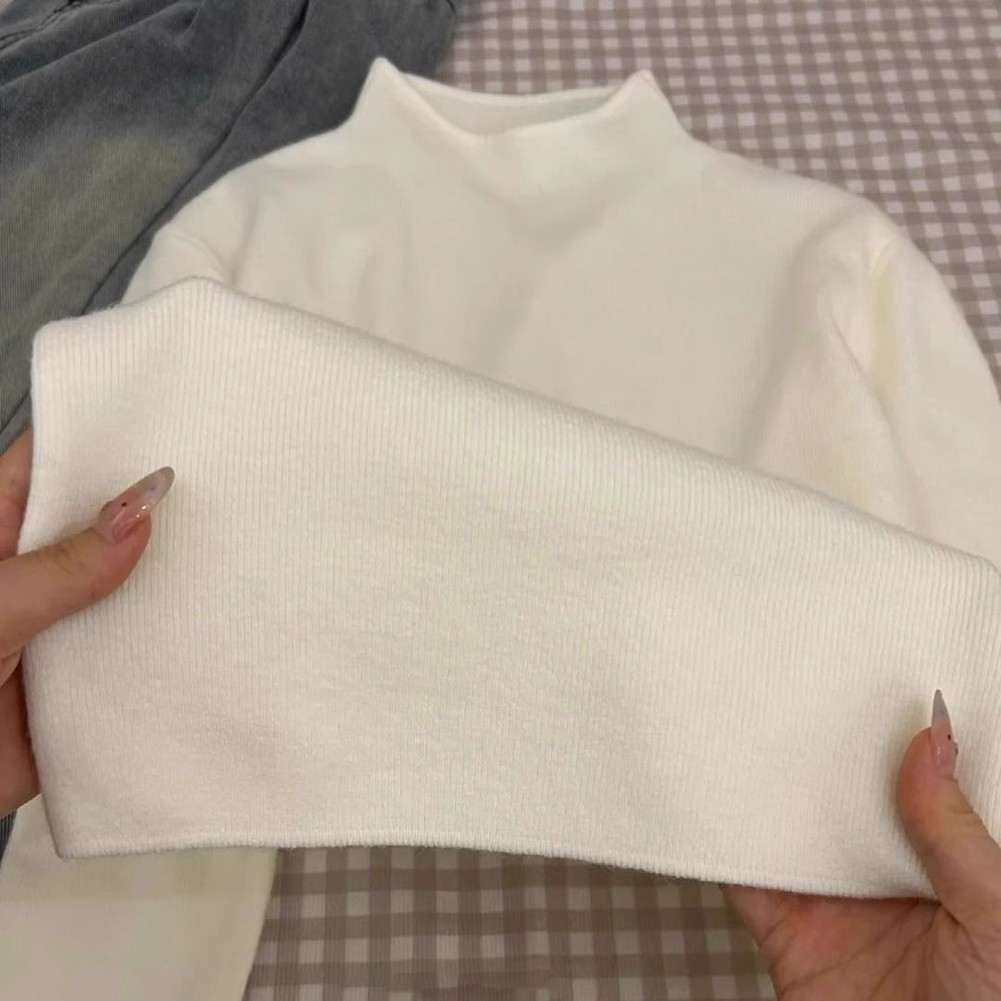 Soft Knitted Long Sleeve Top for Women Half Turtleneck Solid Color Style - Picture 20 of 32