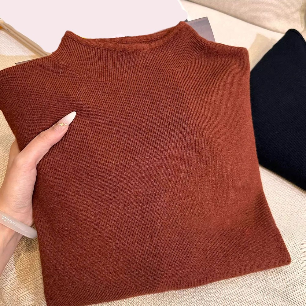 Soft Knitted Long Sleeve Top for Women Half Turtleneck Solid Color Style - Picture 24 of 32