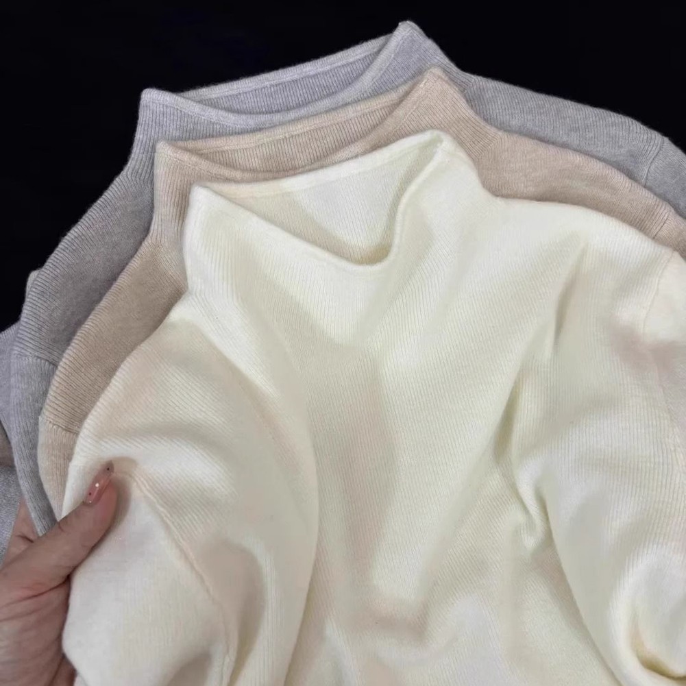 Soft Knitted Long Sleeve Top for Women Half Turtleneck Solid Color Style - Picture 18 of 32