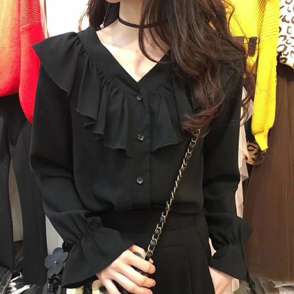 Stylish Loose Fit Womens Casual Shirt with Ruffles in Solid Colors Available - Picture 13 of 20