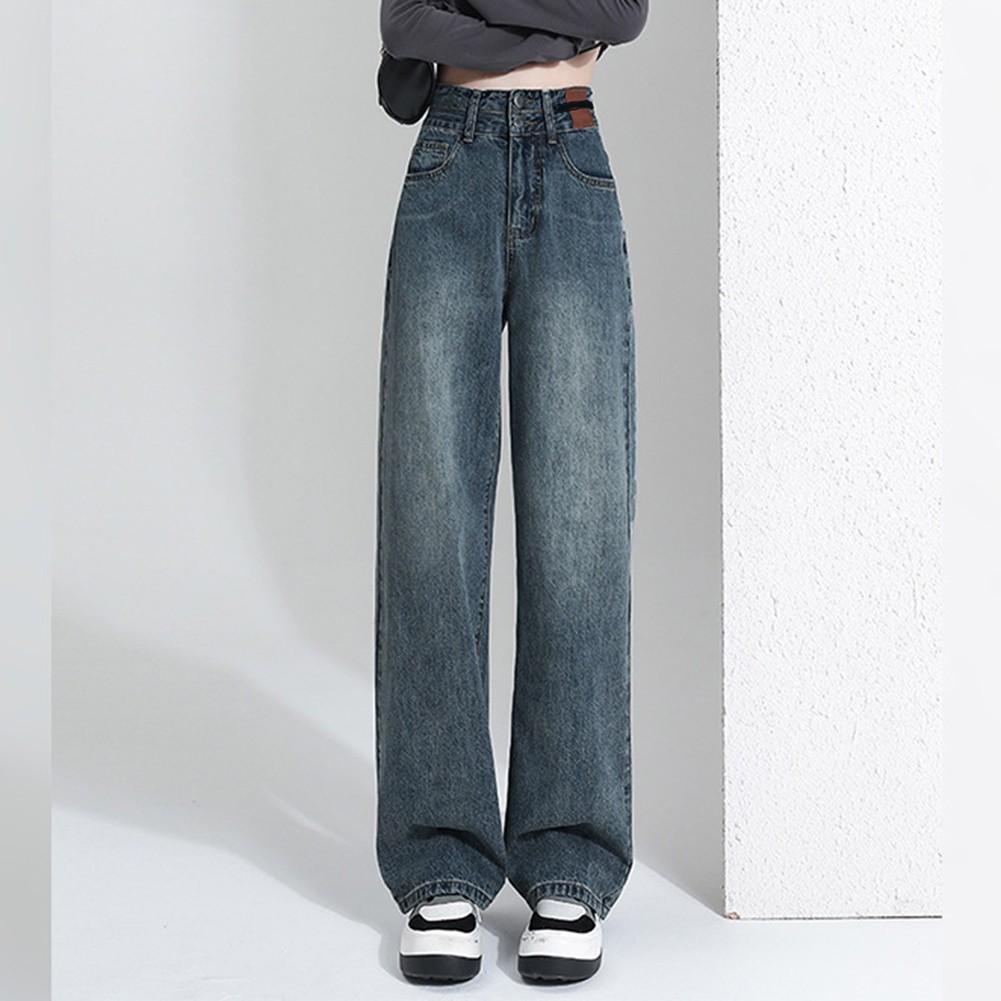 Jean droit simple femme High Street avec officiel motif jambes larges pour vêtements dé