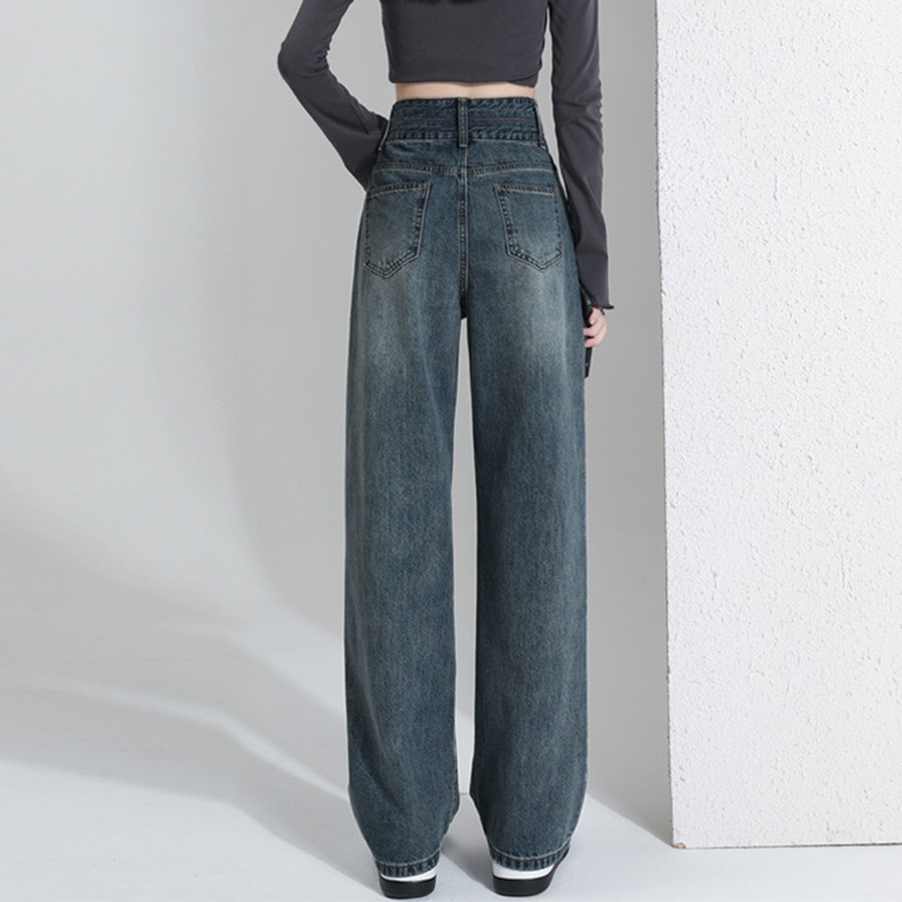 Jean droit simple femme High 2024 Street avec motif jambes larges pour vêtements dé