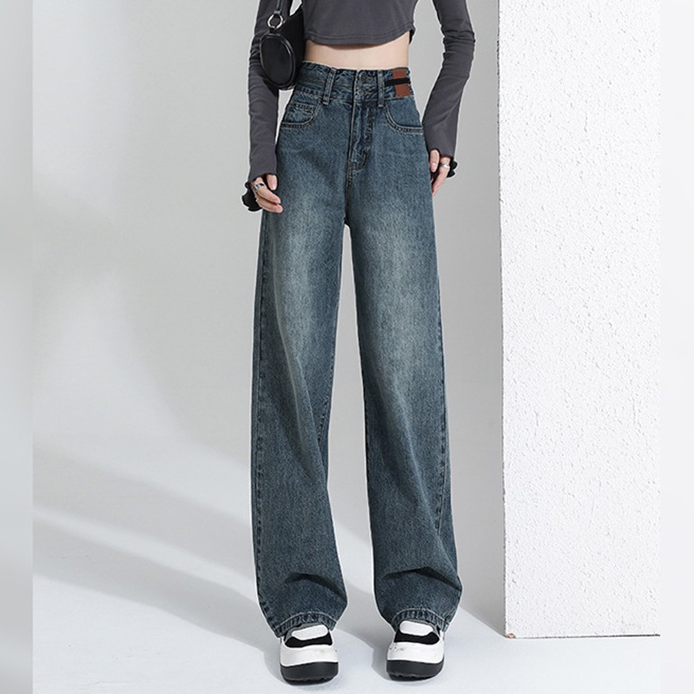 Jean droit simple femme High Street avec officiel motif jambes larges pour vêtements dé