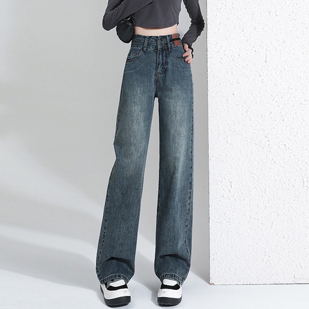 Jean droit simple femme High Street avec officiel motif jambes larges pour vêtements dé