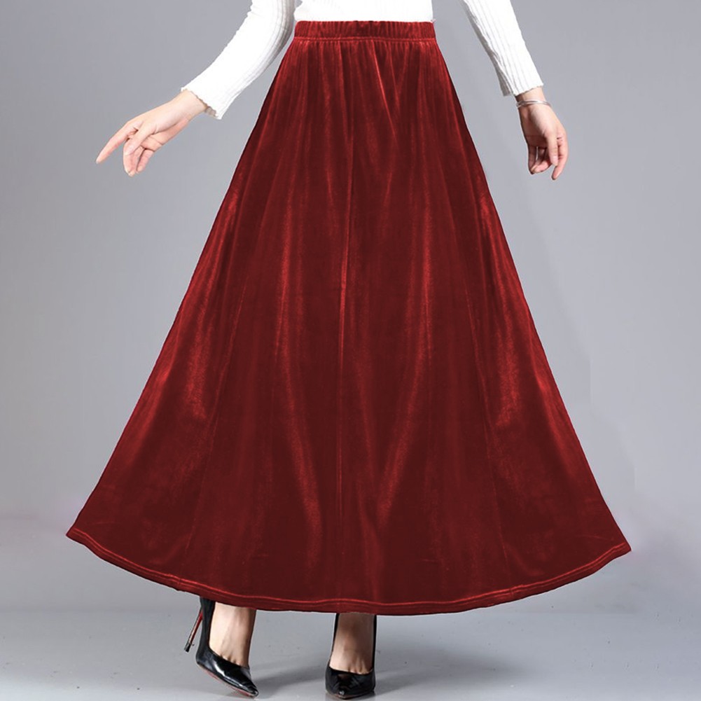 Eleganter langer Damen Samtrock mit hoher Taille und stilvoller Aline Form - Bild 14 von 42