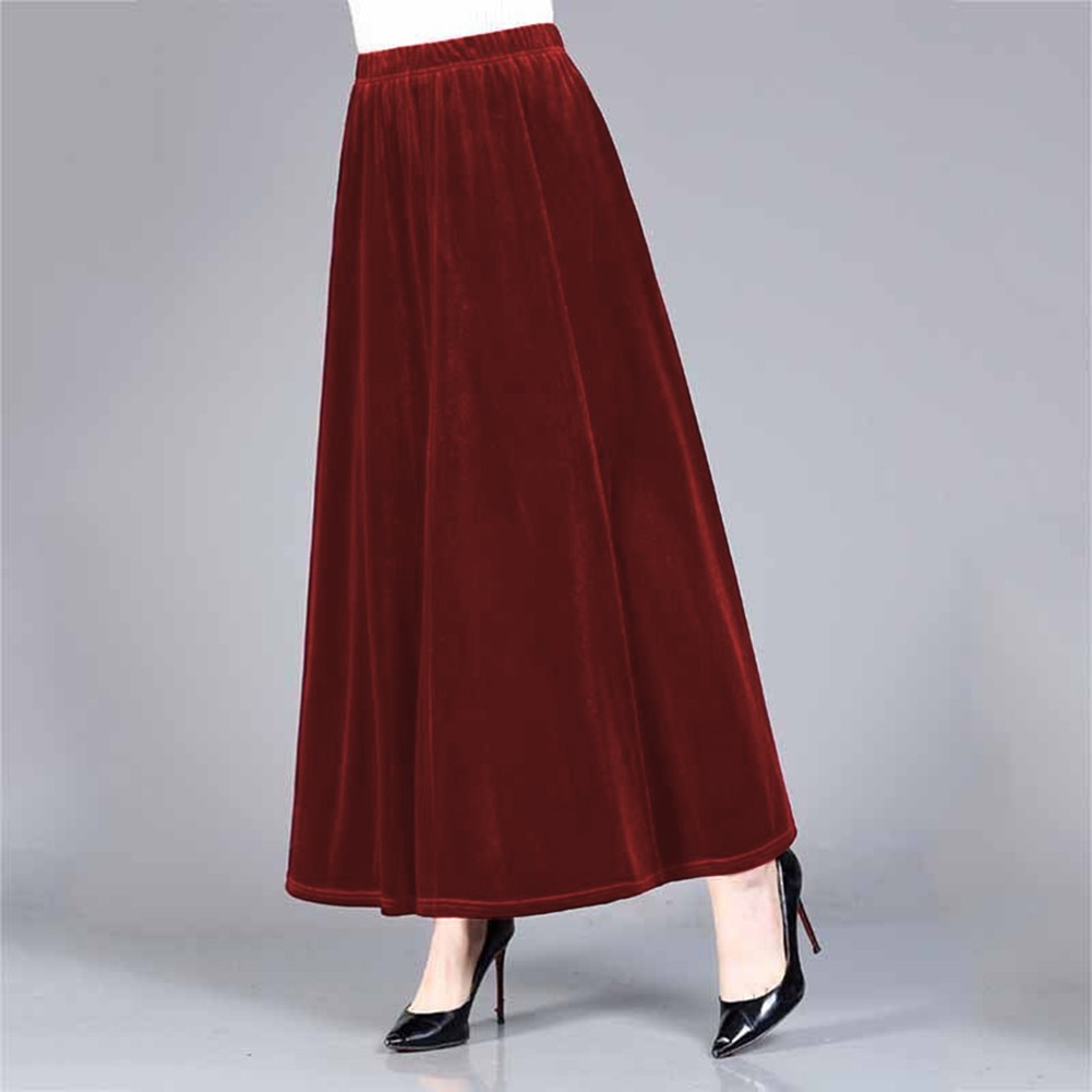 Eleganter langer Damen Samtrock mit hoher Taille und stilvoller Aline Form - Bild 16 von 42