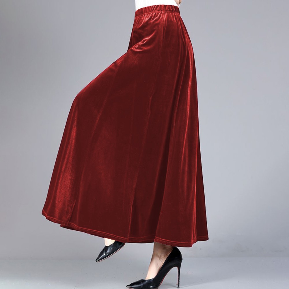 Eleganter langer Damen Samtrock mit hoher Taille und stilvoller Aline Form - Bild 15 von 42