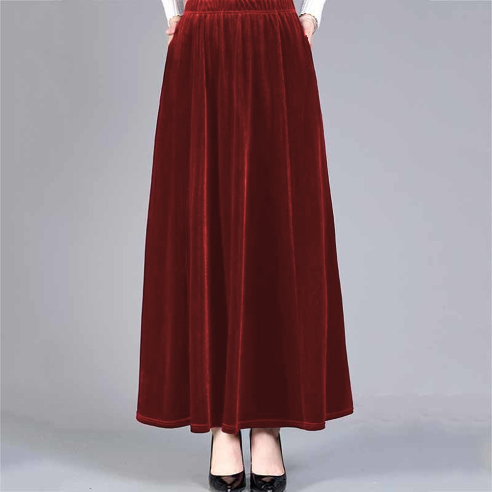 Eleganter langer Damen Samtrock mit hoher Taille und stilvoller Aline Form - Bild 13 von 42