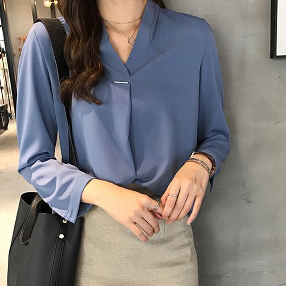 Satin Long Sleeve Pullover Shirt for Women with Stylish Bow Tie Design