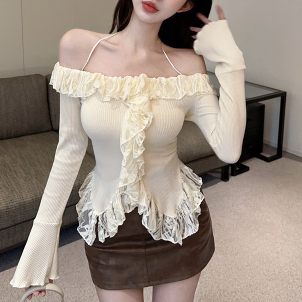 Slim Fit Long Sleeve One Shoulder Sweater with Ruffles for Daily Commuting - Picture 15 of 18
