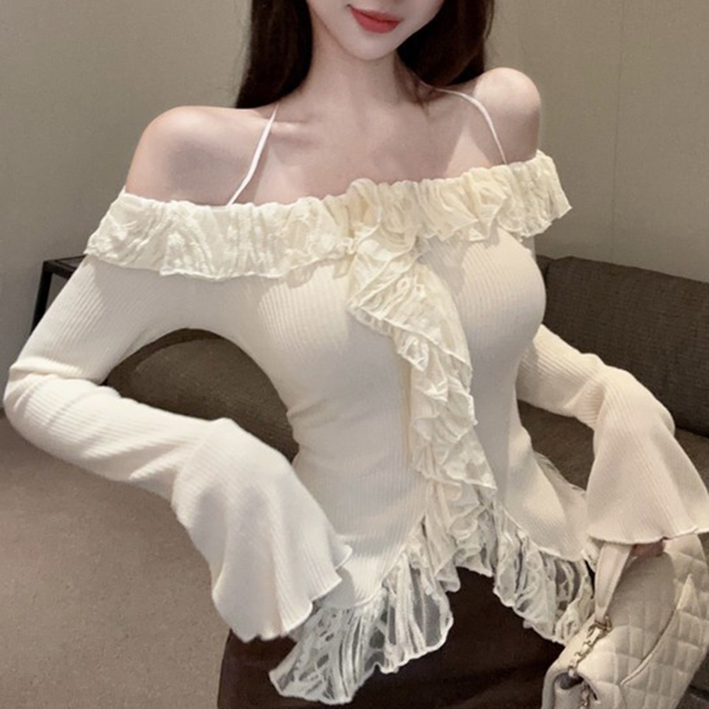 Slim Fit Long Sleeve One Shoulder Sweater with Ruffles for Daily Commuting - Picture 16 of 18