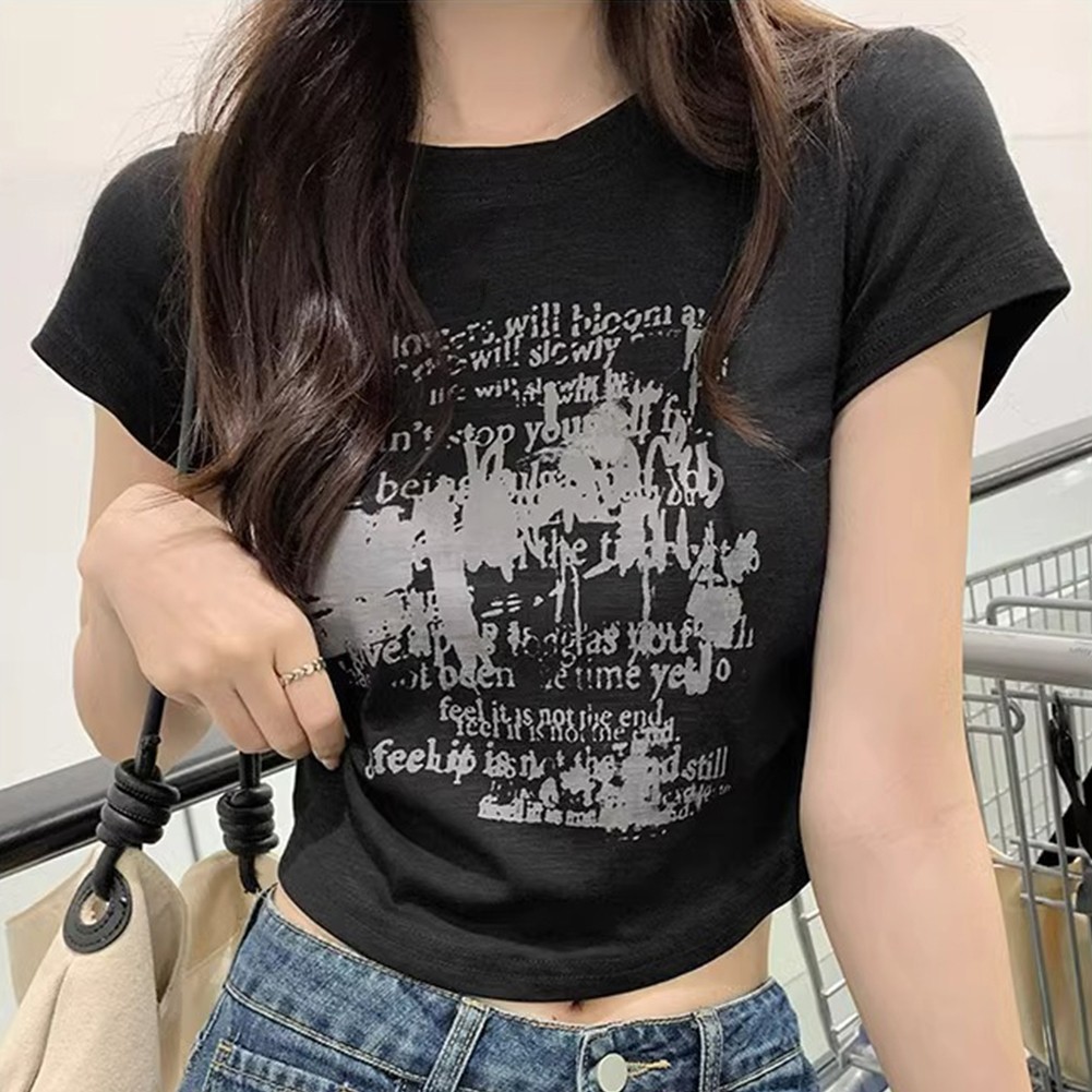Energetic Y2K Style Womens Casual Tee Featuring Vibrant Letter Printing - Picture 17 of 36