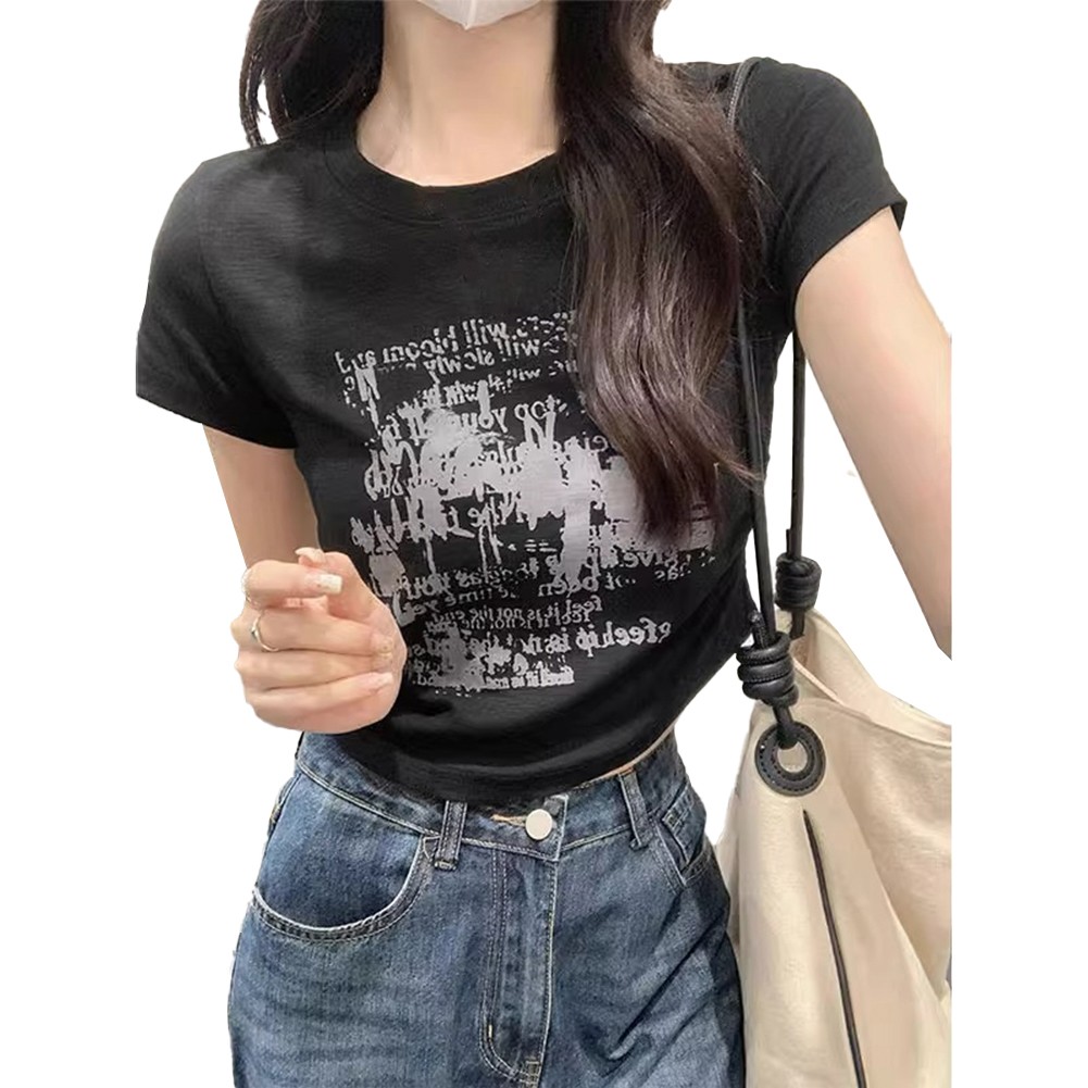 Energetic Y2K Style Womens Casual Tee Featuring Vibrant Letter Printing - Picture 13 of 36
