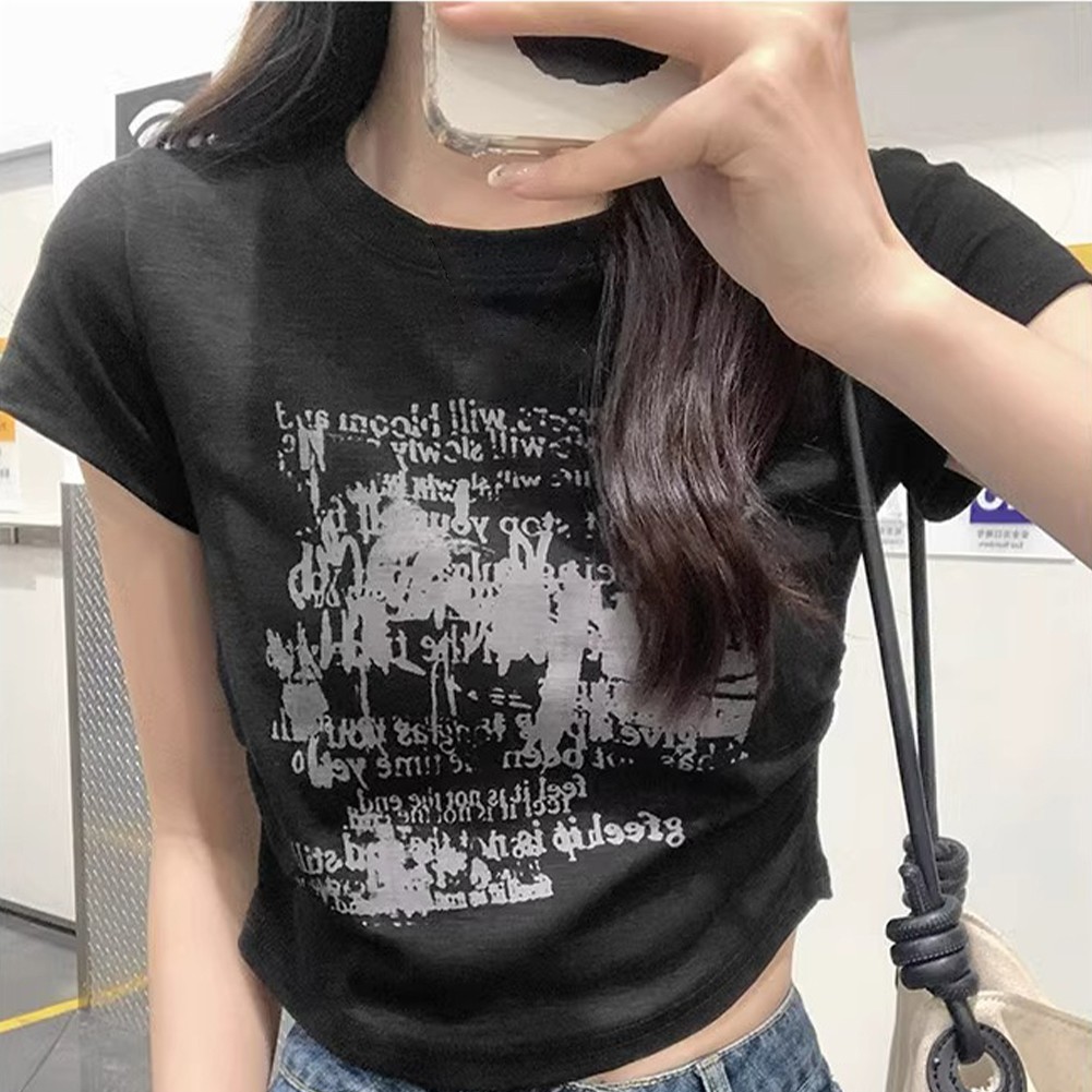 Energetic Y2K Style Womens Casual Tee Featuring Vibrant Letter Printing - Picture 18 of 36