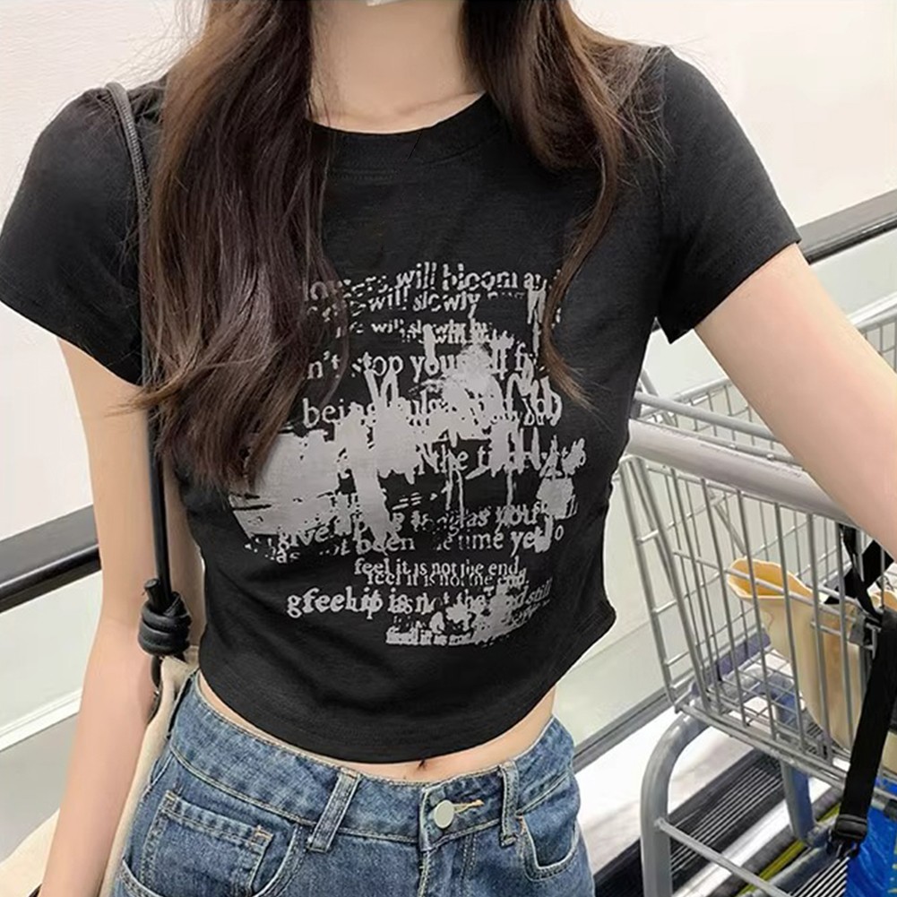 Energetic Y2K Style Womens Casual Tee Featuring Vibrant Letter Printing - Picture 15 of 36