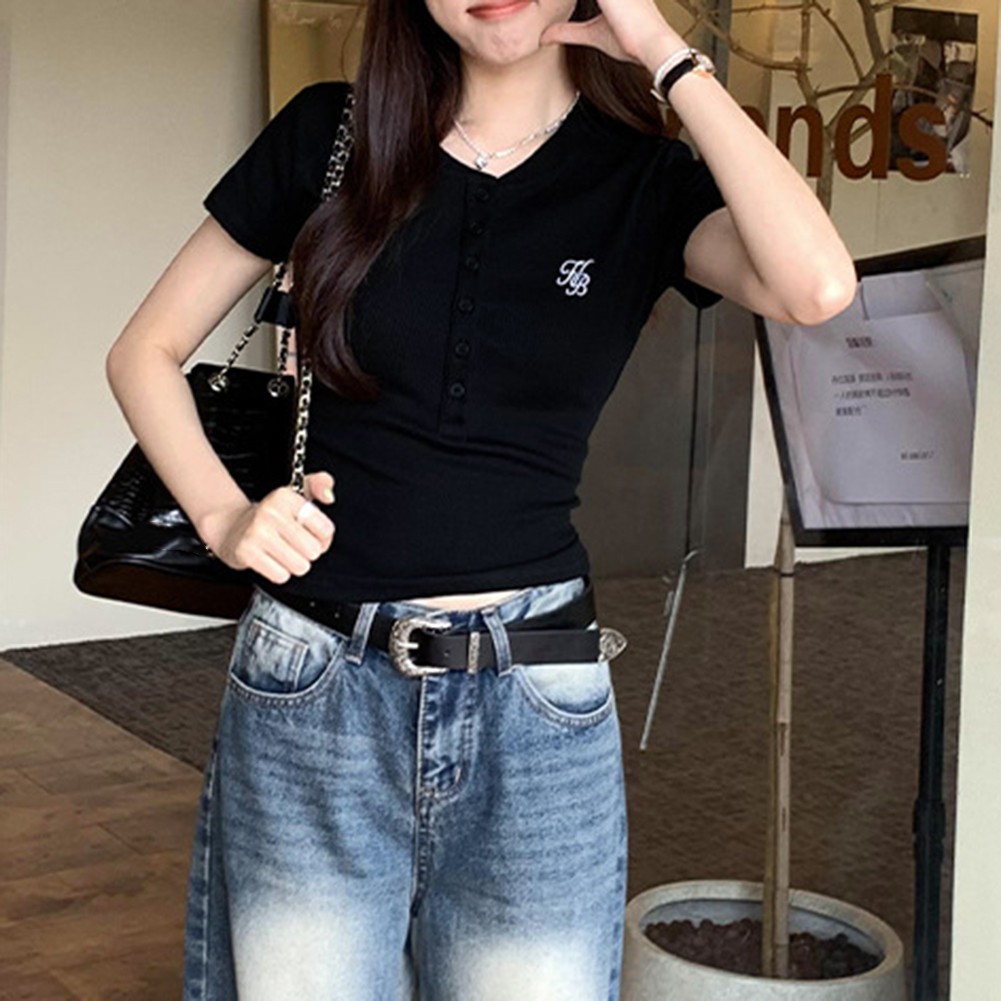 Womens Comfortable Half Breasted T Shirt in Solid Color Options Available - Picture 12 of 22