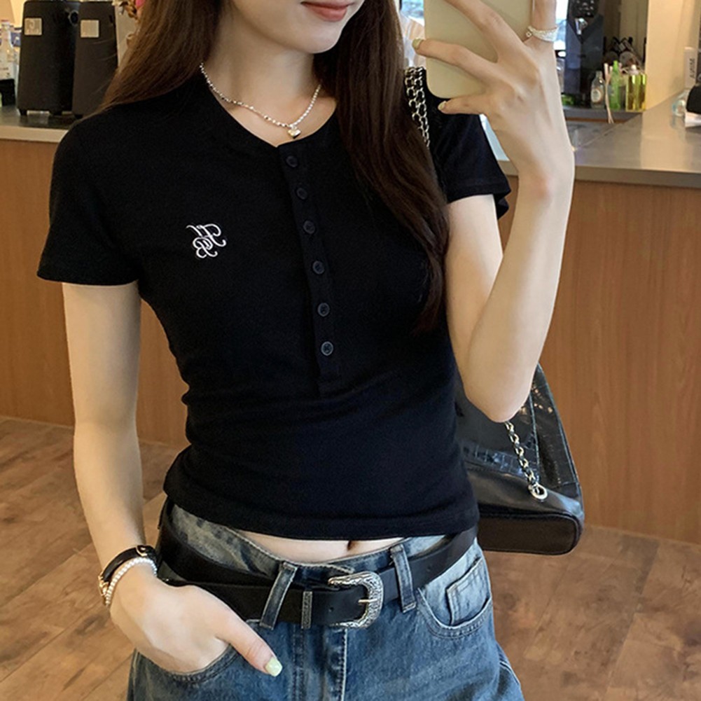 Womens Comfortable Half Breasted T Shirt in Solid Color Options Available - Picture 14 of 22