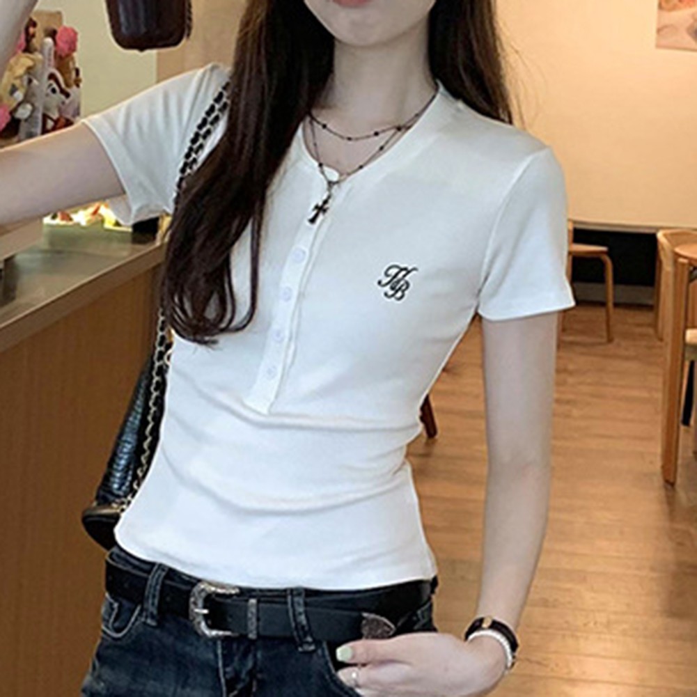 Womens Comfortable Half Breasted T Shirt in Solid Color Options Available - Picture 18 of 22