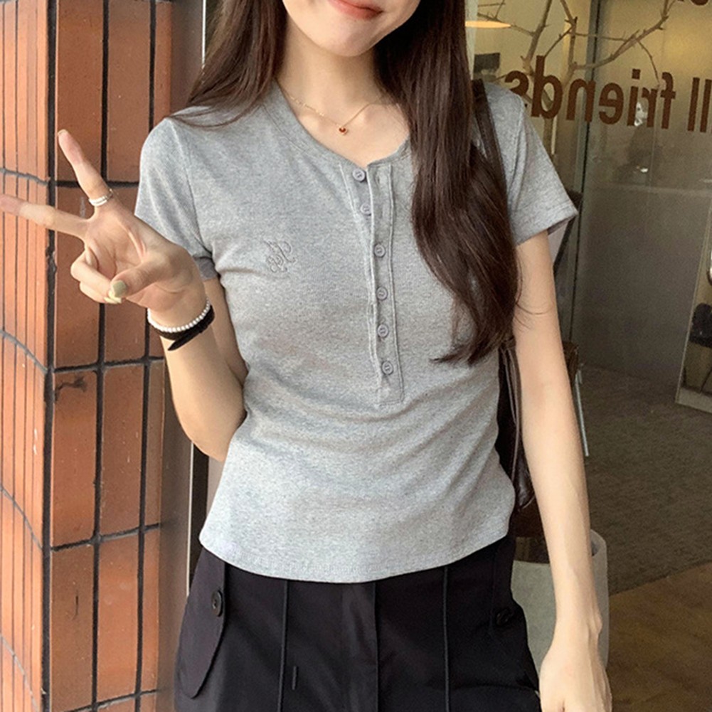 Womens Comfortable Half Breasted T Shirt in Solid Color Options Available - Picture 19 of 22