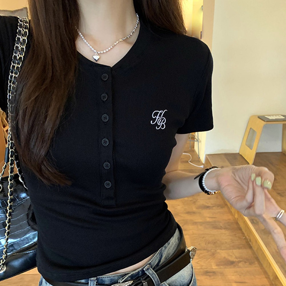 Womens Comfortable Half Breasted T Shirt in Solid Color Options Available - Picture 13 of 22