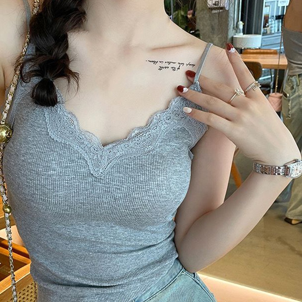 Stylisches ärmelloses Damen-Top mit Spitze Camisole V-Ausschnitt für Sommeraus - Bild 31 von 38