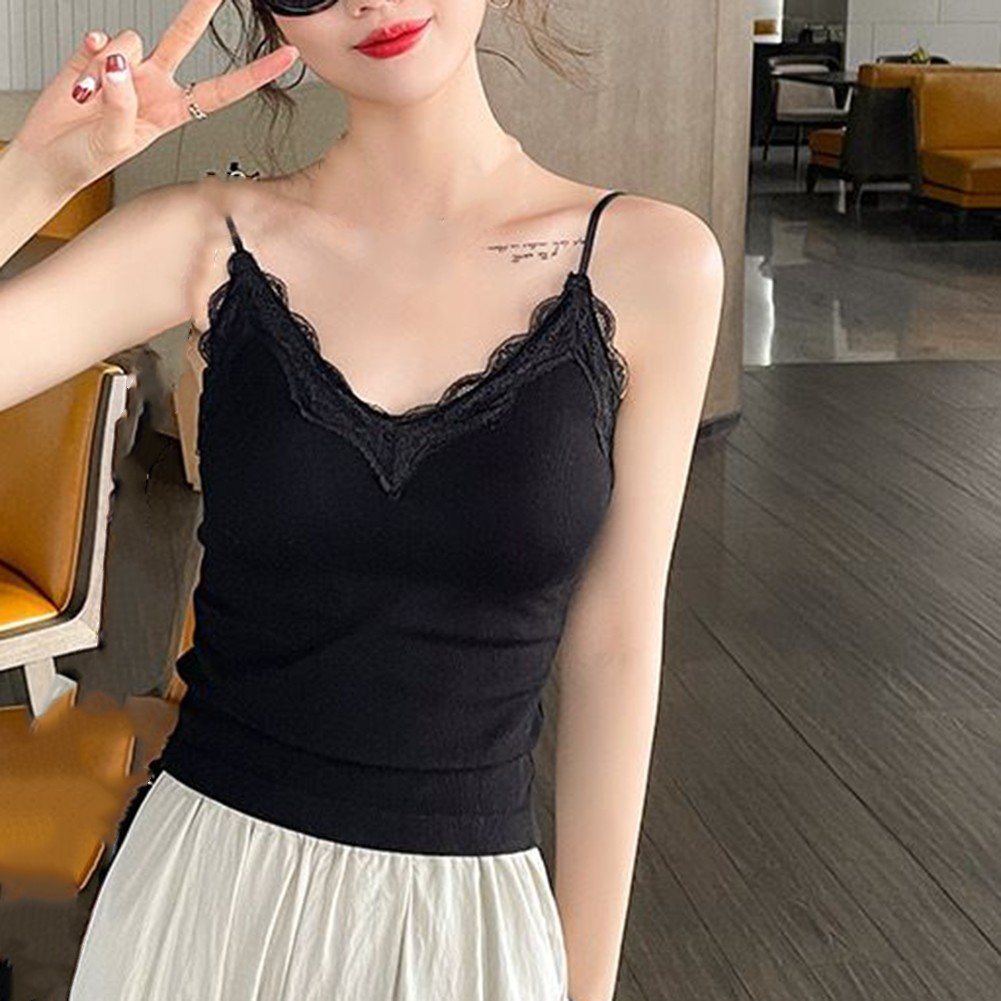 Stylisches ärmelloses Damen-Top mit Spitze Camisole V-Ausschnitt für Sommeraus - Bild 18 von 38