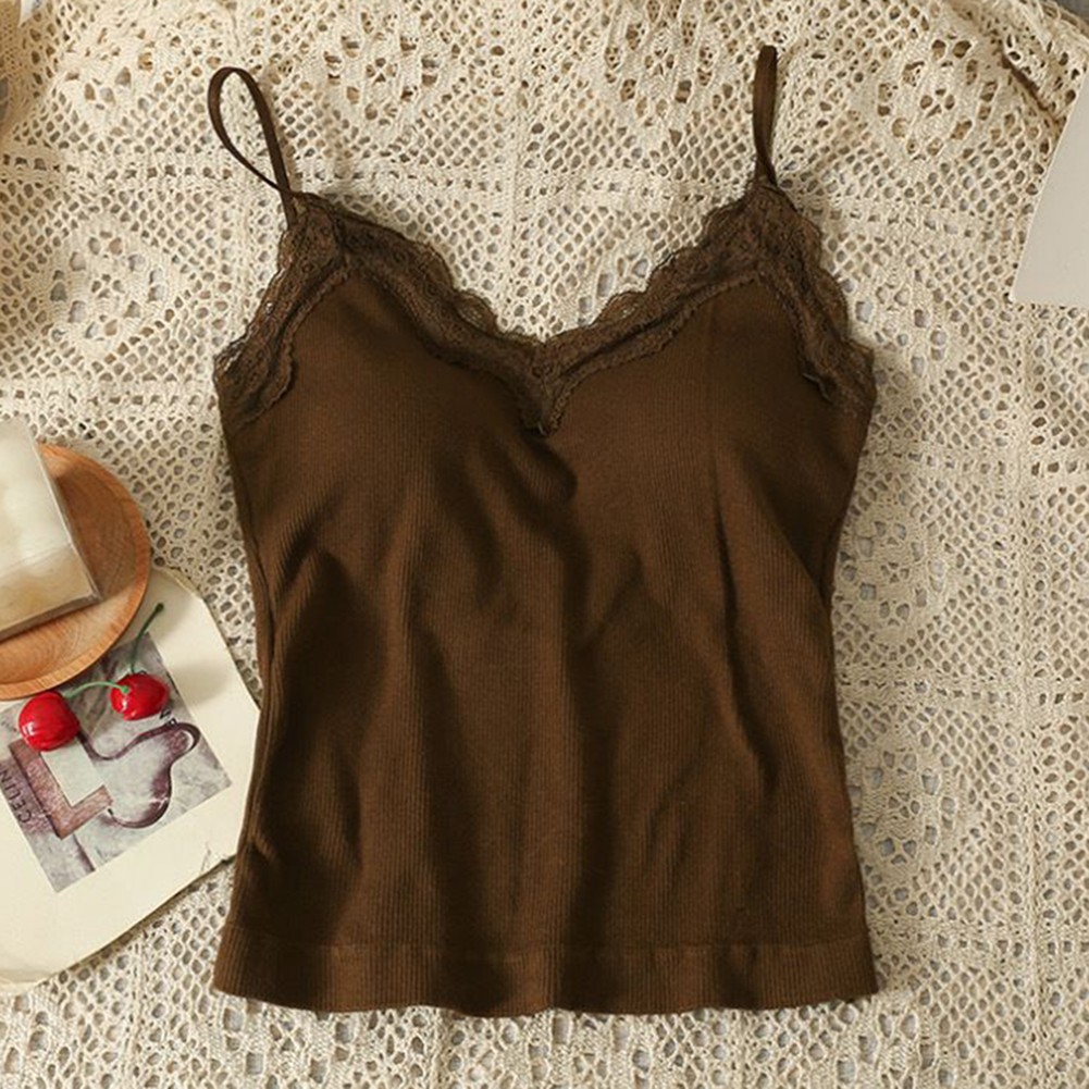 Stylisches ärmelloses Damen-Top mit Spitze Camisole V-Ausschnitt für Sommeraus - Bild 34 von 38