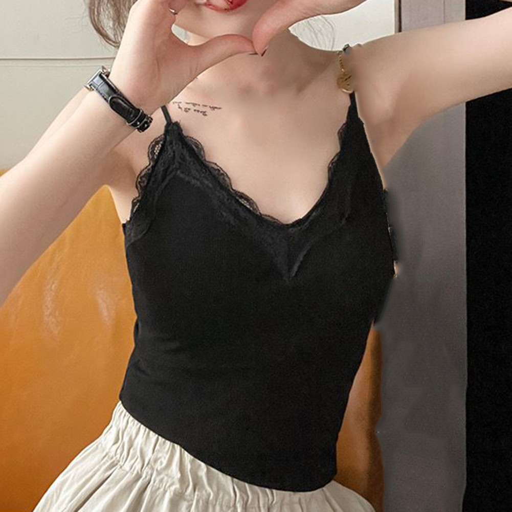 Stylisches ärmelloses Damen-Top mit Spitze Camisole V-Ausschnitt für Sommeraus - Bild 17 von 38
