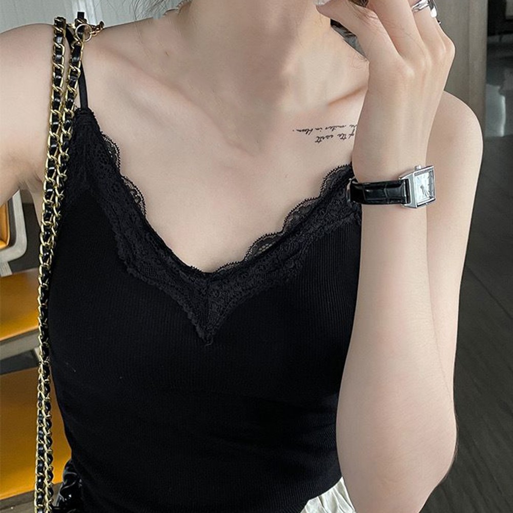 Stylisches ärmelloses Damen-Top mit Spitze Camisole V-Ausschnitt für Sommeraus - Bild 20 von 38