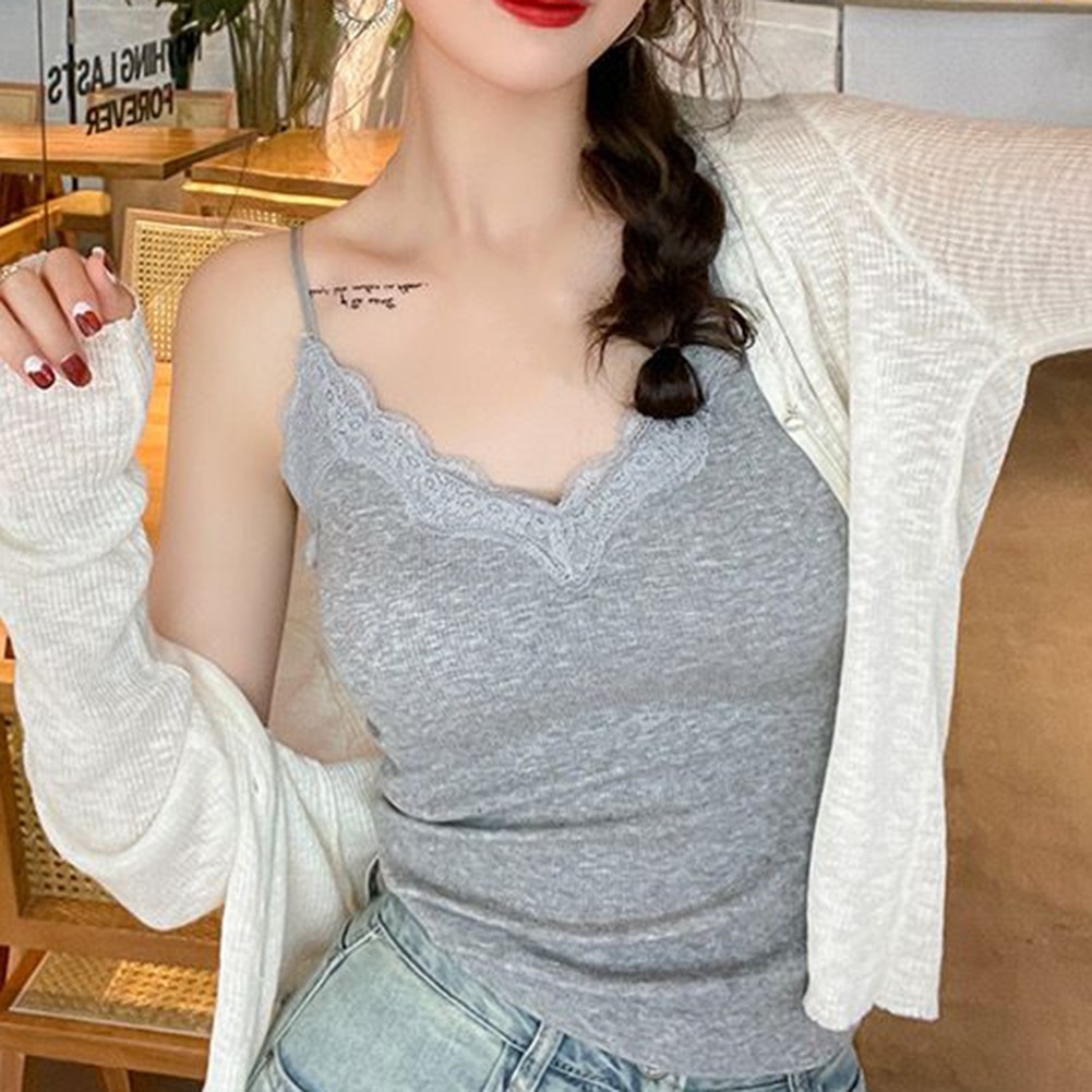 Stylisches ärmelloses Damen-Top mit Spitze Camisole V-Ausschnitt für Sommeraus - Bild 28 von 38