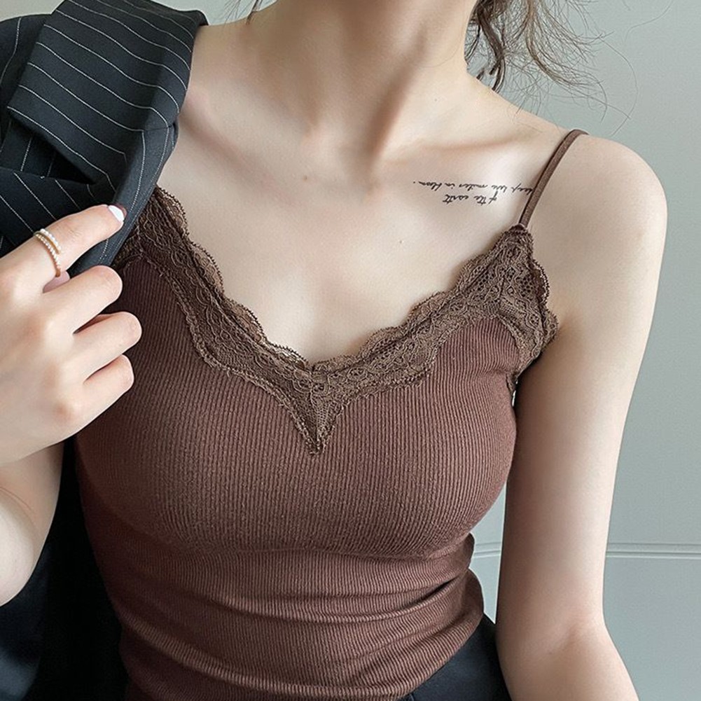 Stylisches ärmelloses Damen-Top mit Spitze Camisole V-Ausschnitt für Sommeraus - Bild 35 von 38