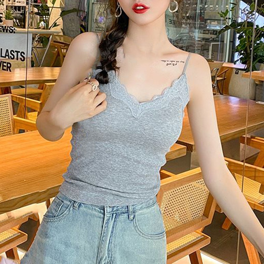 Stylisches ärmelloses Damen-Top mit Spitze Camisole V-Ausschnitt für Sommeraus - Bild 29 von 38