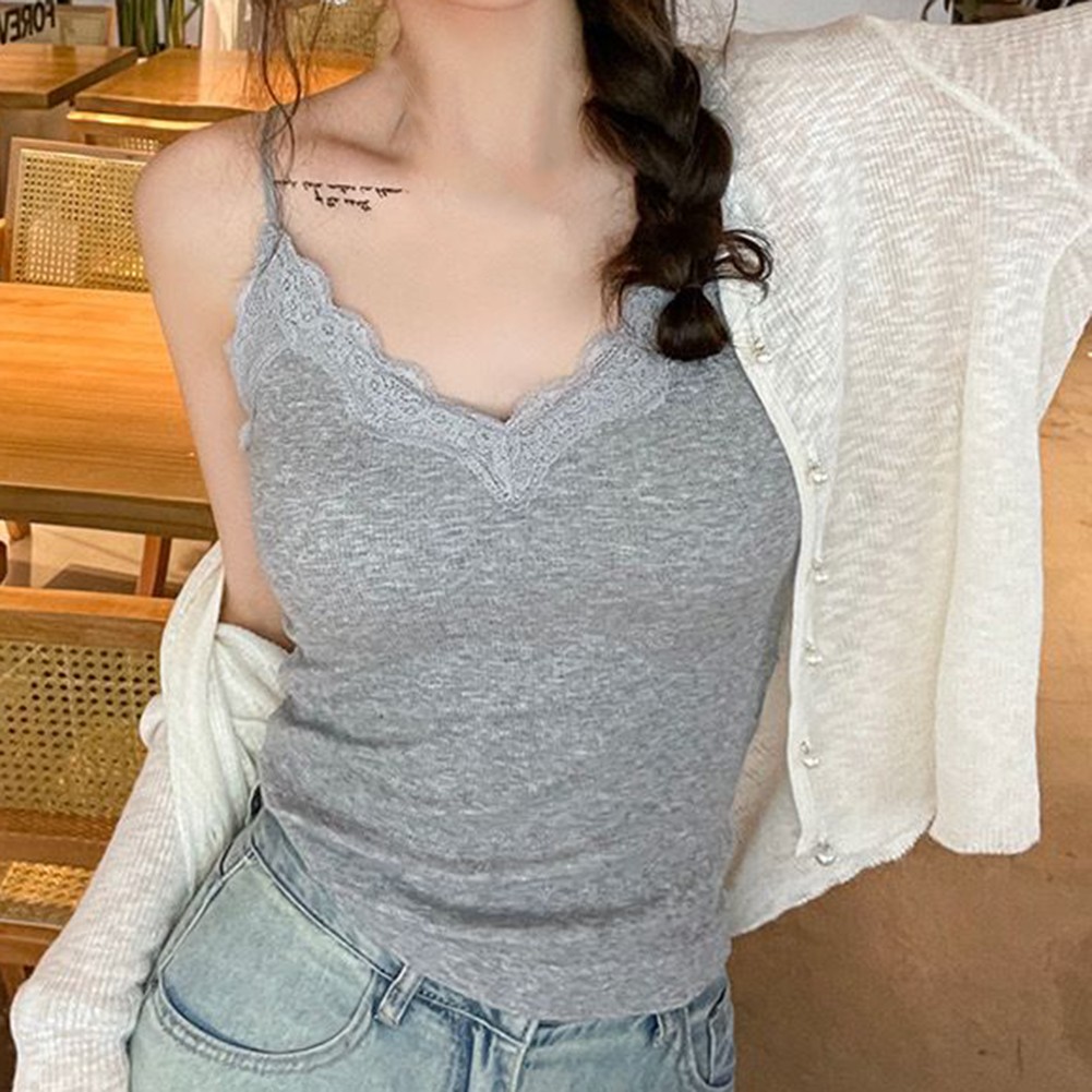 Stylisches ärmelloses Damen-Top mit Spitze Camisole V-Ausschnitt für Sommeraus - Bild 32 von 38