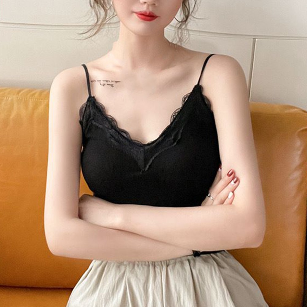 Stylisches ärmelloses Damen-Top mit Spitze Camisole V-Ausschnitt für Sommeraus - Bild 19 von 38