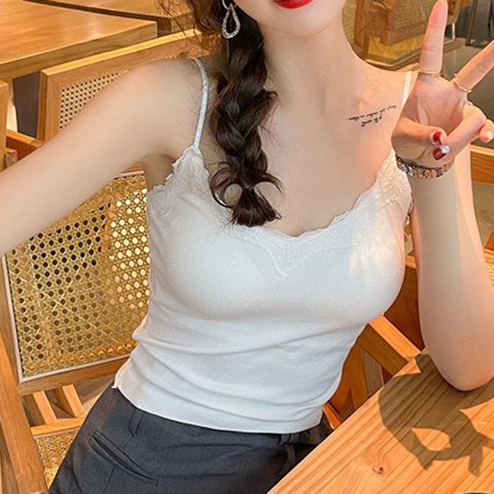 Stylisches ärmelloses Damen-Top mit Spitze Camisole V-Ausschnitt für Sommeraus - Bild 22 von 38