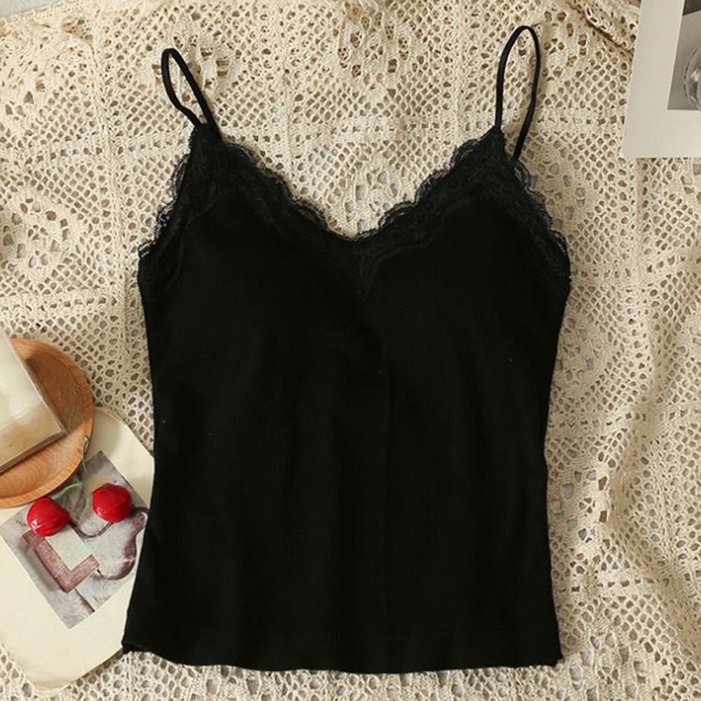 Stylisches ärmelloses Damen-Top mit Spitze Camisole V-Ausschnitt für Sommeraus - Bild 16 von 38