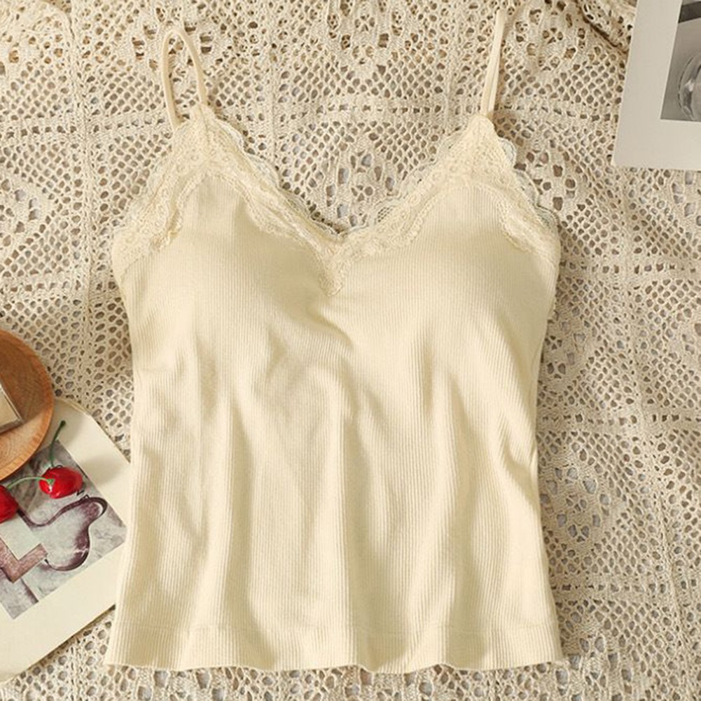 Stylisches ärmelloses Damen-Top mit Spitze Camisole V-Ausschnitt für Sommeraus - Bild 13 von 38