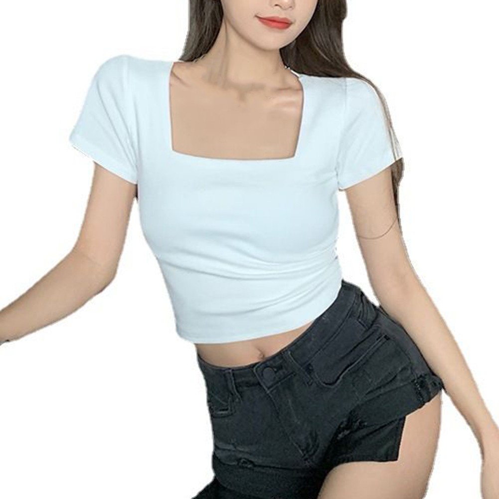 Y2K Vintage Solid Color Elastic TShirt for Women Slim Fit Short Sleeve - Picture 20 of 44