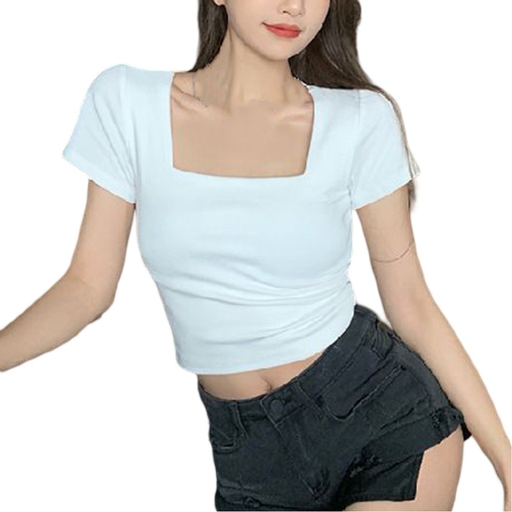 Y2K Vintage Solid Color Elastic TShirt for Women Slim Fit Short Sleeve - Picture 18 of 44