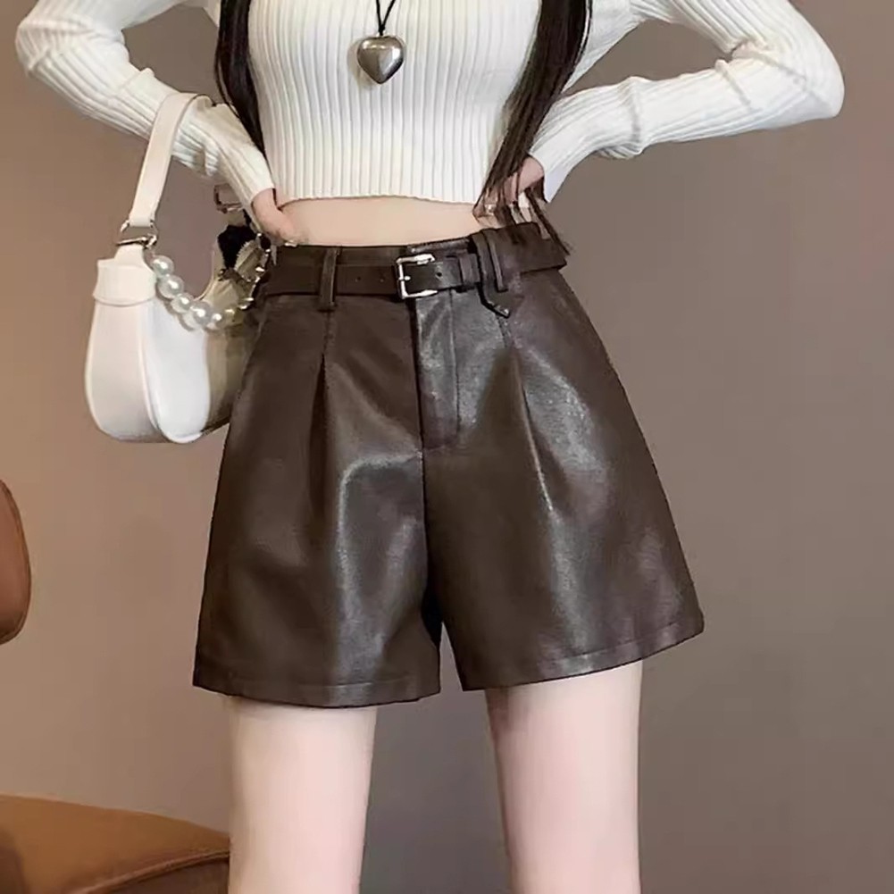 Sophisticated Look Womens Loose Fit High Waist leather shorts for all occasions - Picture 13 of 27