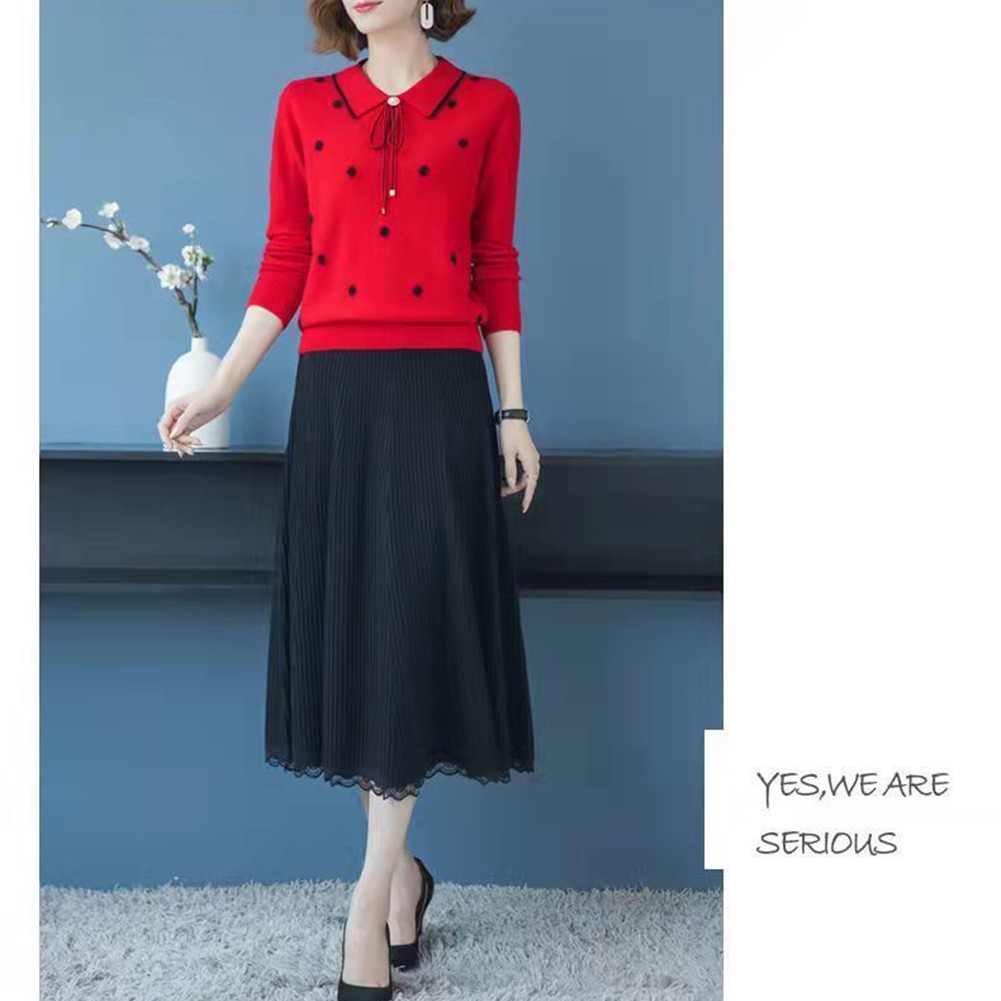 Loose Fit Polka Dot Lapel Collar Sweater for Spring and Autumn Seasons - Picture 23 of 38