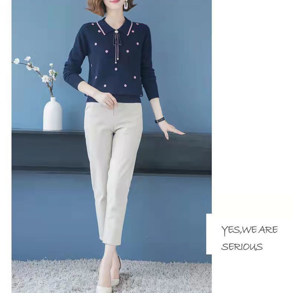Loose Fit Polka Dot Lapel Collar Sweater for Spring and Autumn Seasons - Picture 32 of 38