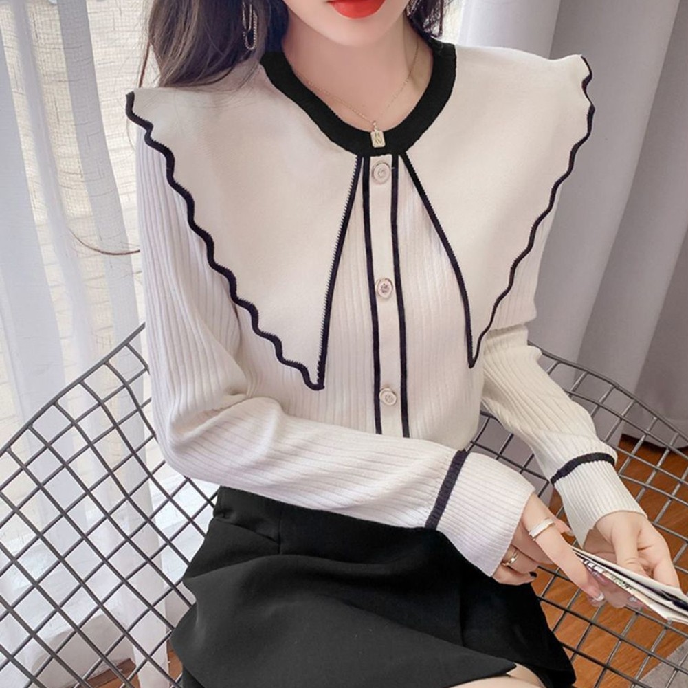Women Elegant Ruffled Neck Pullover Cozy Sweater for Spring and Autumn - Picture 18 of 42