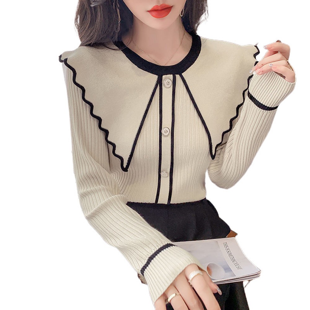 Women Elegant Ruffled Neck Pullover Cozy Sweater for Spring and Autumn - Picture 15 of 42